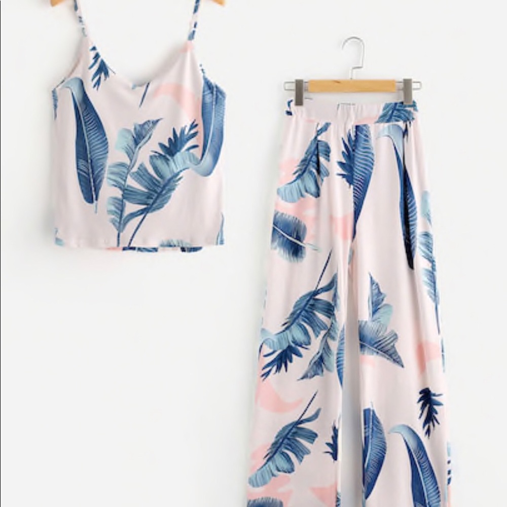 Two piece tropical white jumpsuit